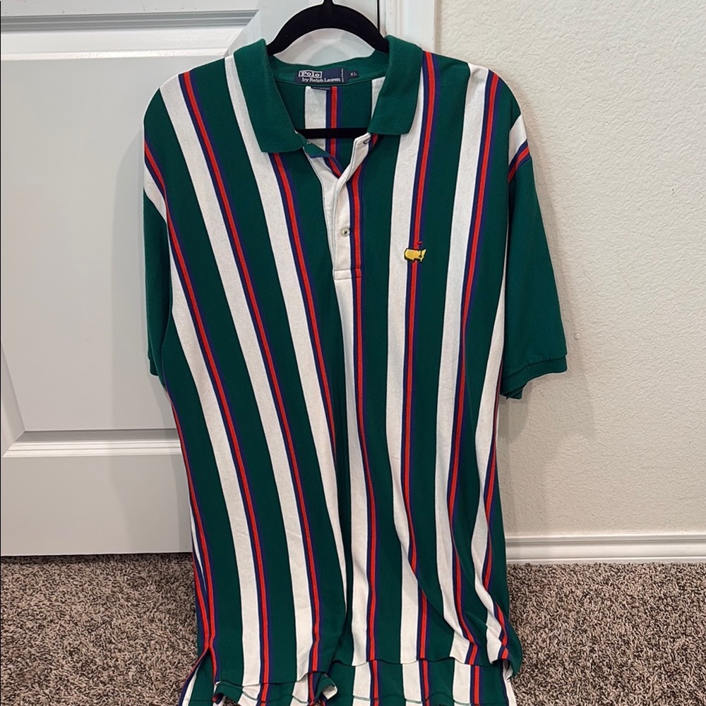 Polo by Ralph Lauren Green and White Vertical Striped Polo Vintage Masters